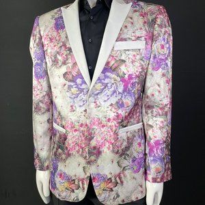 White & Floral Silk Men's Blazer